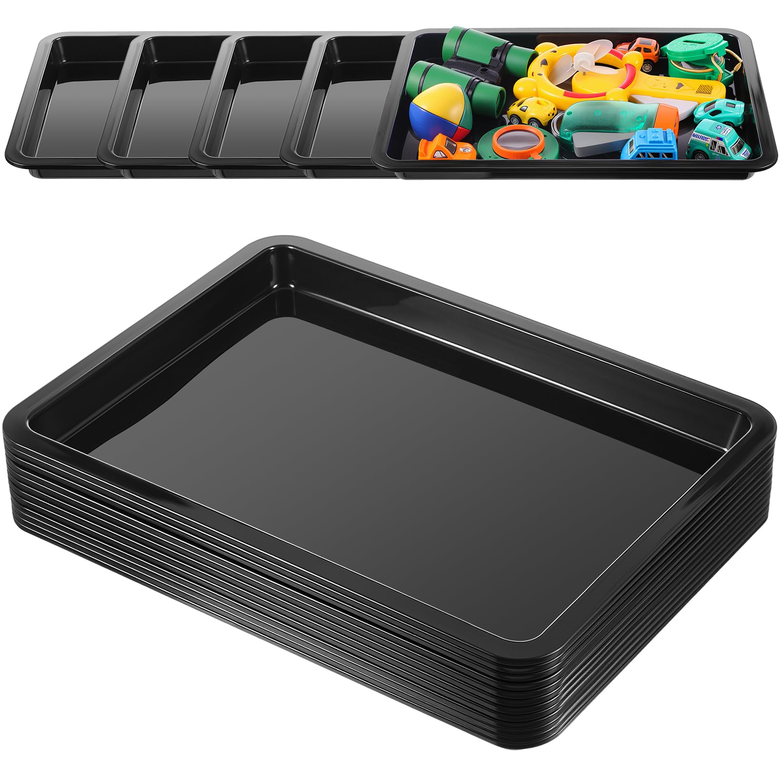 Zonon 12 Pcs Plastic Art Trays 13.4" x 9.8" x 1" Colorful Art Trays, Stackable Activity Tray Office Storage Container for Home, Self Adhesive Label