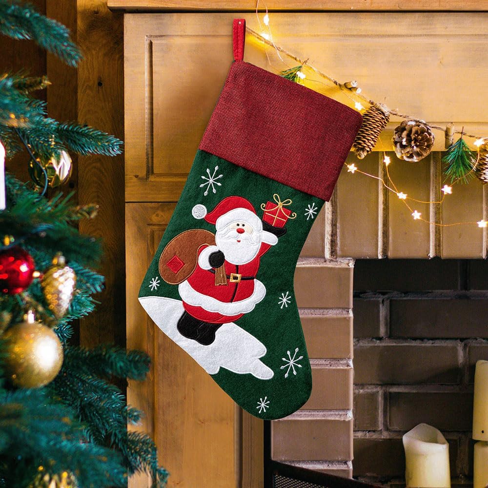 GUISOEI ForestGreen Santa Claus Christmas Stocking, Holiday