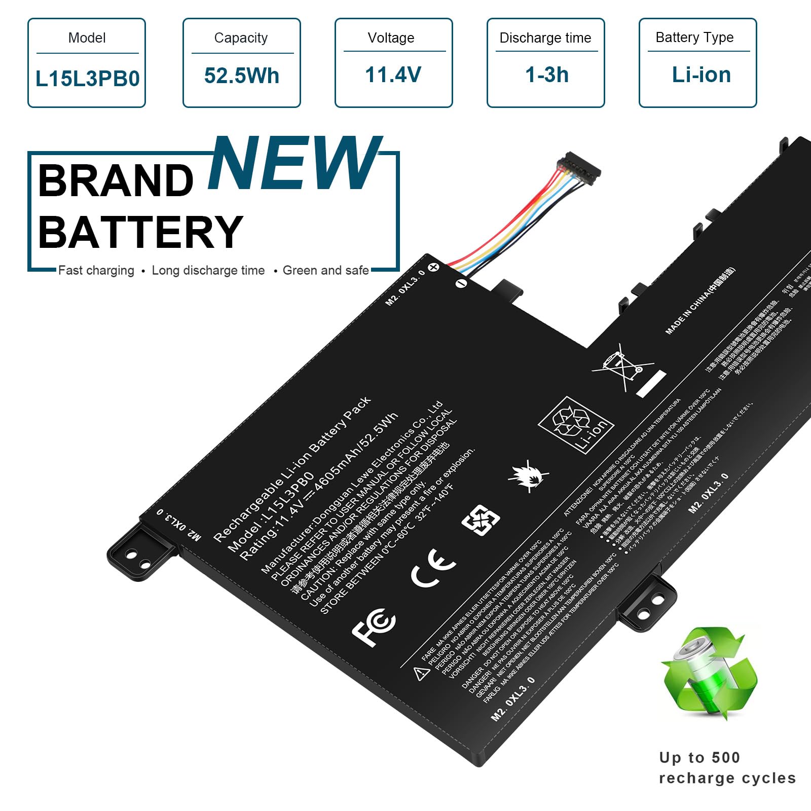 ASUNCELL 11.4V/52.5Wh L15L3PB0 Batería para portátil Lenovo IdeaPad 320S-14IKB 320S-15IKB, 330S-14IKB 330S-14AST 330S-15IKB, 520S-14IKB, Flex 4-1470/1480/1570/1580, Flex 5-1470/1570, L15L3PB0 L15M3PB0
