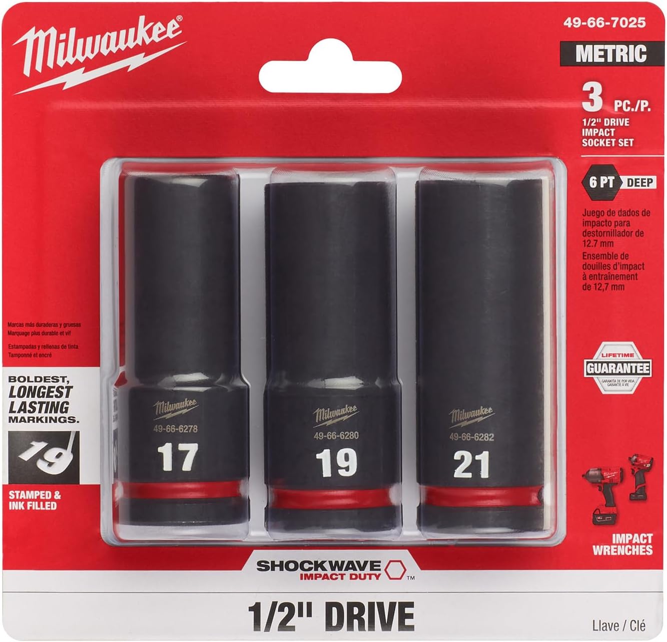 Milwaukee Electric - 3PC IMP Duty 1/2DR Metric DP 6-PT Socket Set