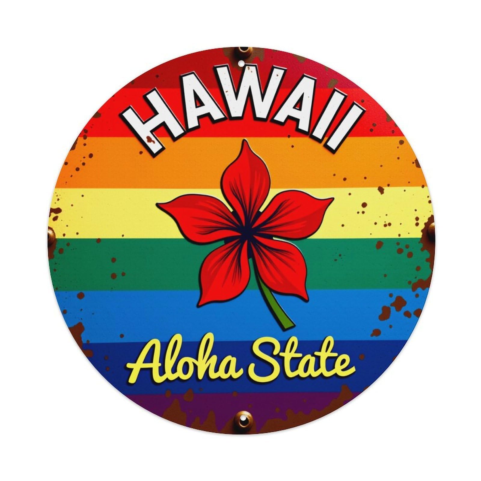 Rainbow Flower Hawaii State Sign Metal Tin Sign Vintage Garden Bedroom Cafe Bar Man Cave Home Wall Decor Metal Poster 8x8 inches