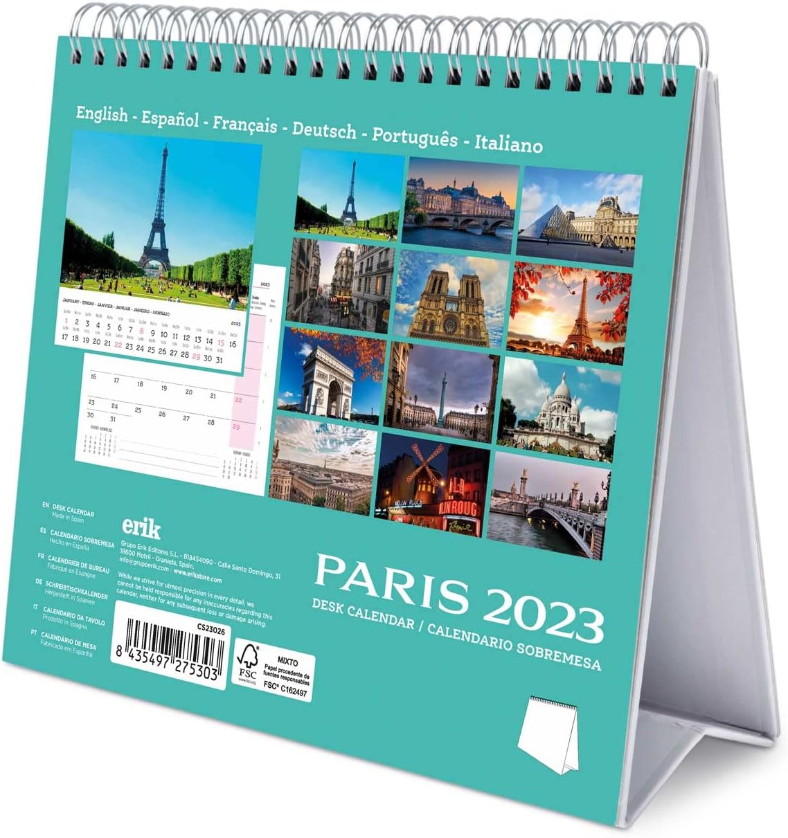 Grupo Erik Paris Calendar 2023, Desktop Calendar 2023-7 X 8 Inches / 18 X 20, Travel Desk Calendar 2023-12 Month 2023 Planner - Image 3