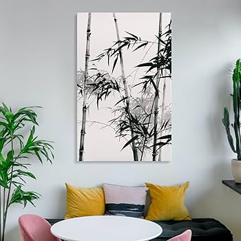 竹 水墨画 木製額縁付き 竹 水墨画 木製額縁付き