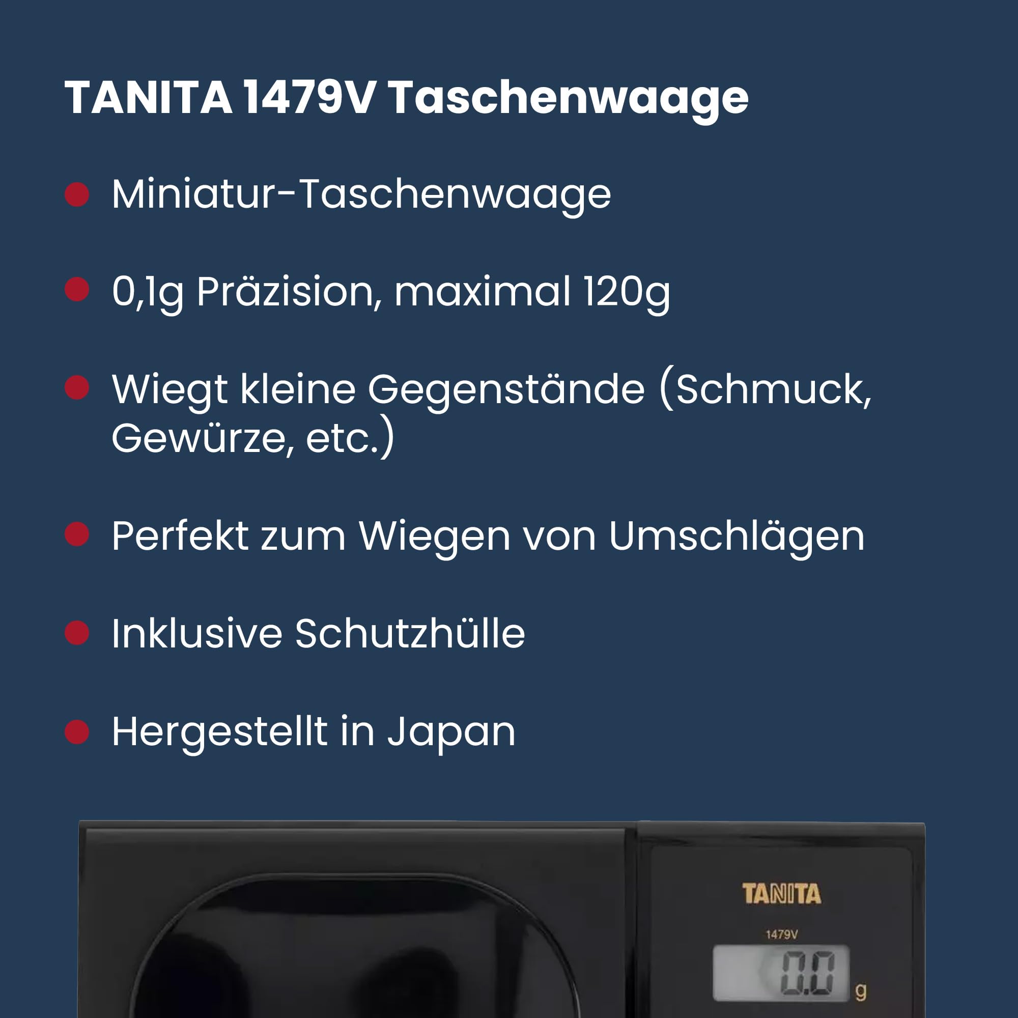 TANITA Mini-Waage 1479V – Kleine Digitale Präzisionswaage mit 0,01 g Genauigkeit – Hergestellt in Japan, 120 g Kapazität, LCD-Display