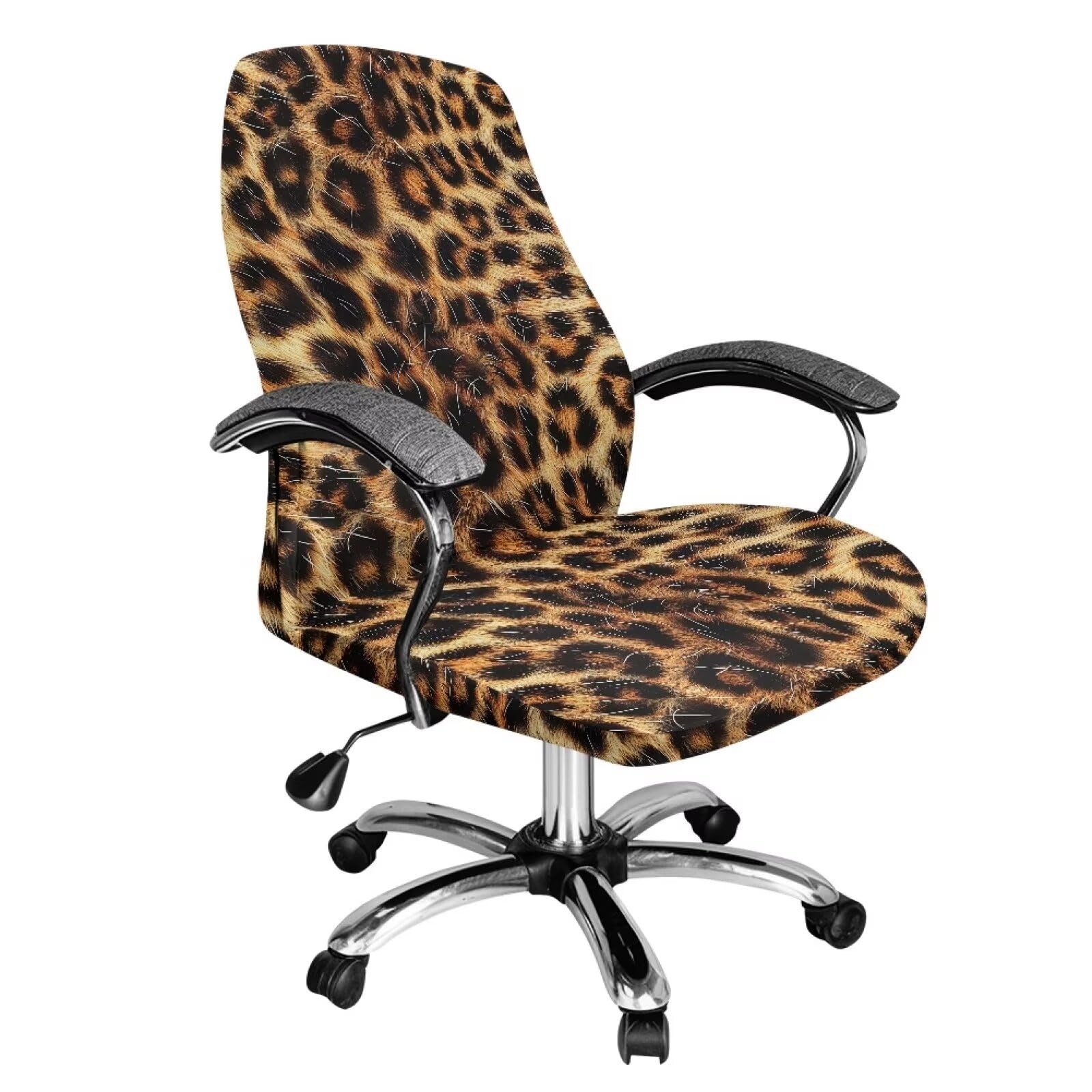 Wanyint Brown Leopard Print Desk Chair Cover Stretchable Office Chair Cover Dustproof Desk Computer Chair Cover High Back Chair Protective Cover for Dogs Cats Pets, S