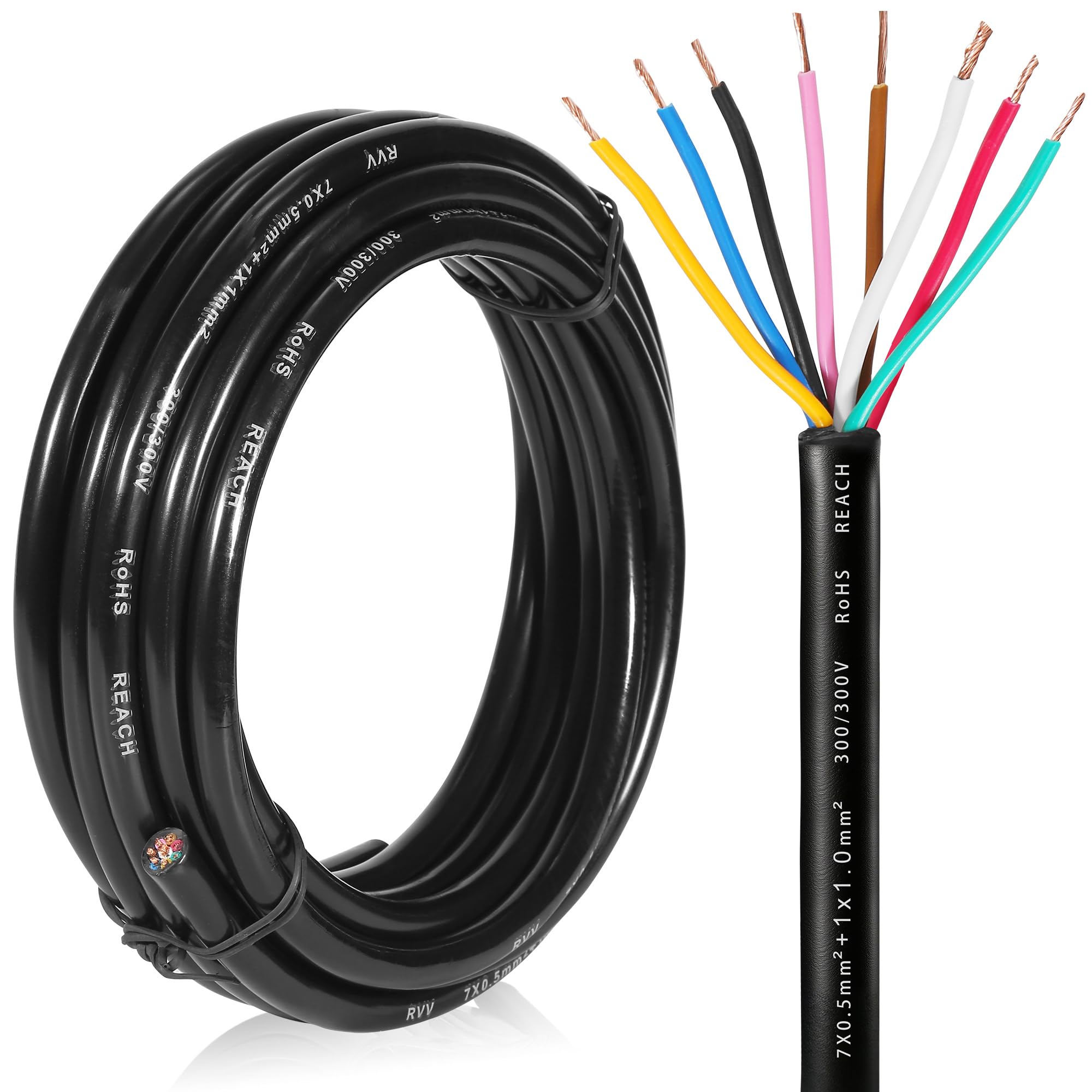 Cavo 8 Poli rimorchio 2M, Cavo luci rimorchio 8 conduttori, 80V 48V 24V 12V Cavo 8 Poli per rimorchio,Cavo per Veicolo(7x0,5 mm²+1x1 mm²)