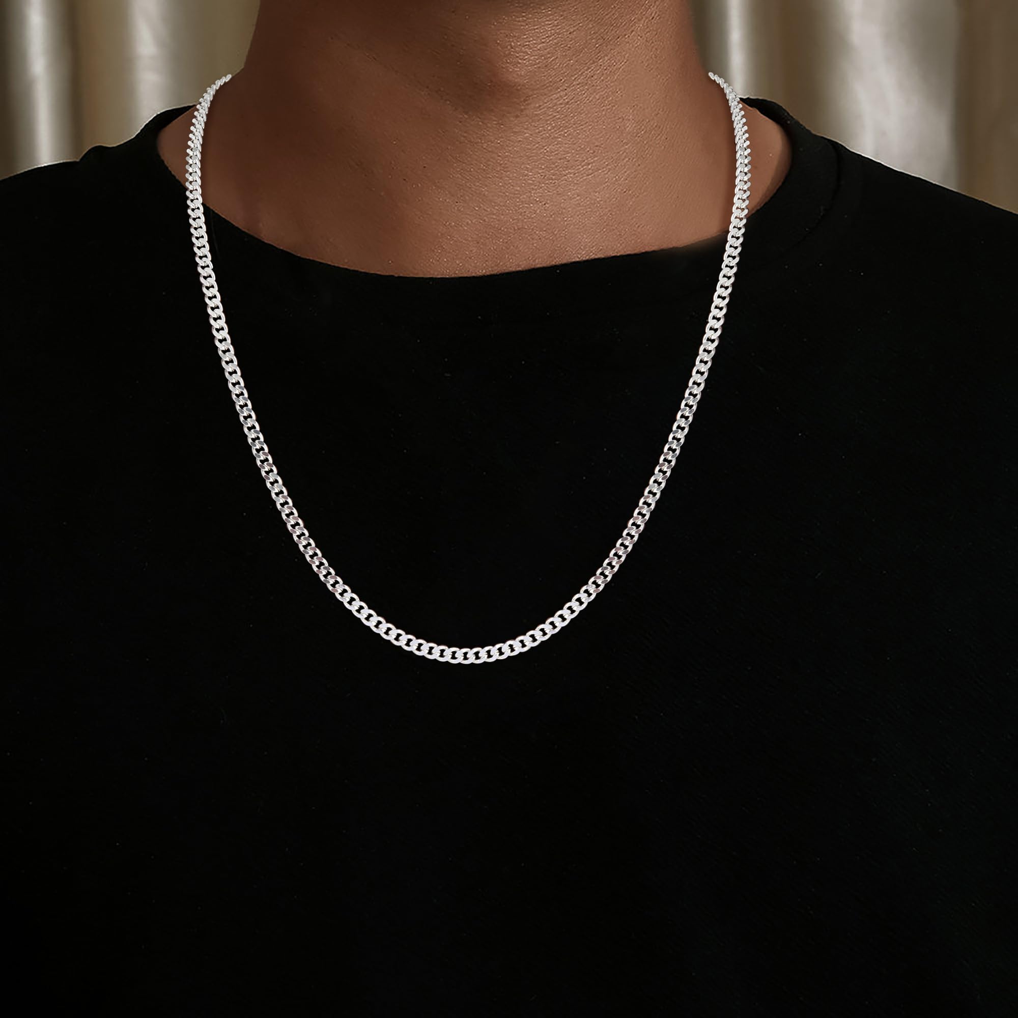 Cuban Link Chains for Men, 925 Sterling Silver Over 3.5mm/7mm Cuban Chain Diamond Cut Silver Necklace Chains Gifts for Men Father Boyfriends