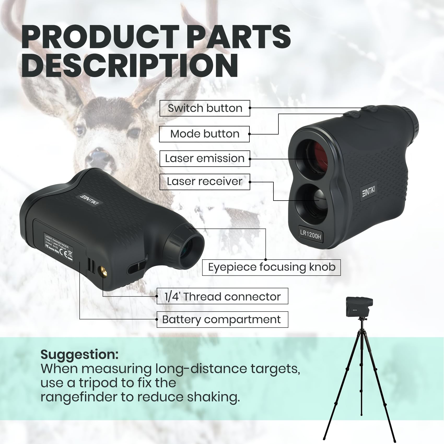 SINTIKI Télémètre laser de chasse, 1200 mètres avec vue ultra claire, grossissement 6x, balayage rapide et précis : distance, angle, vitesse, brouillard, balayage multifonction élevé