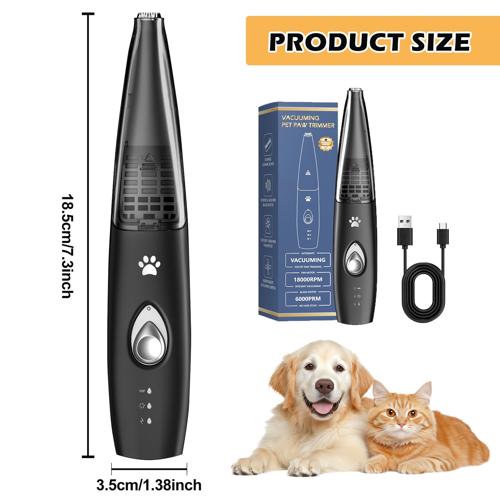Tondeuse Patte Chien Extra Silencieuse avec Aspirateur, Tondeuse Chat et Chien, pour Pattes, Yeux, Oreilles, Visage et Corps