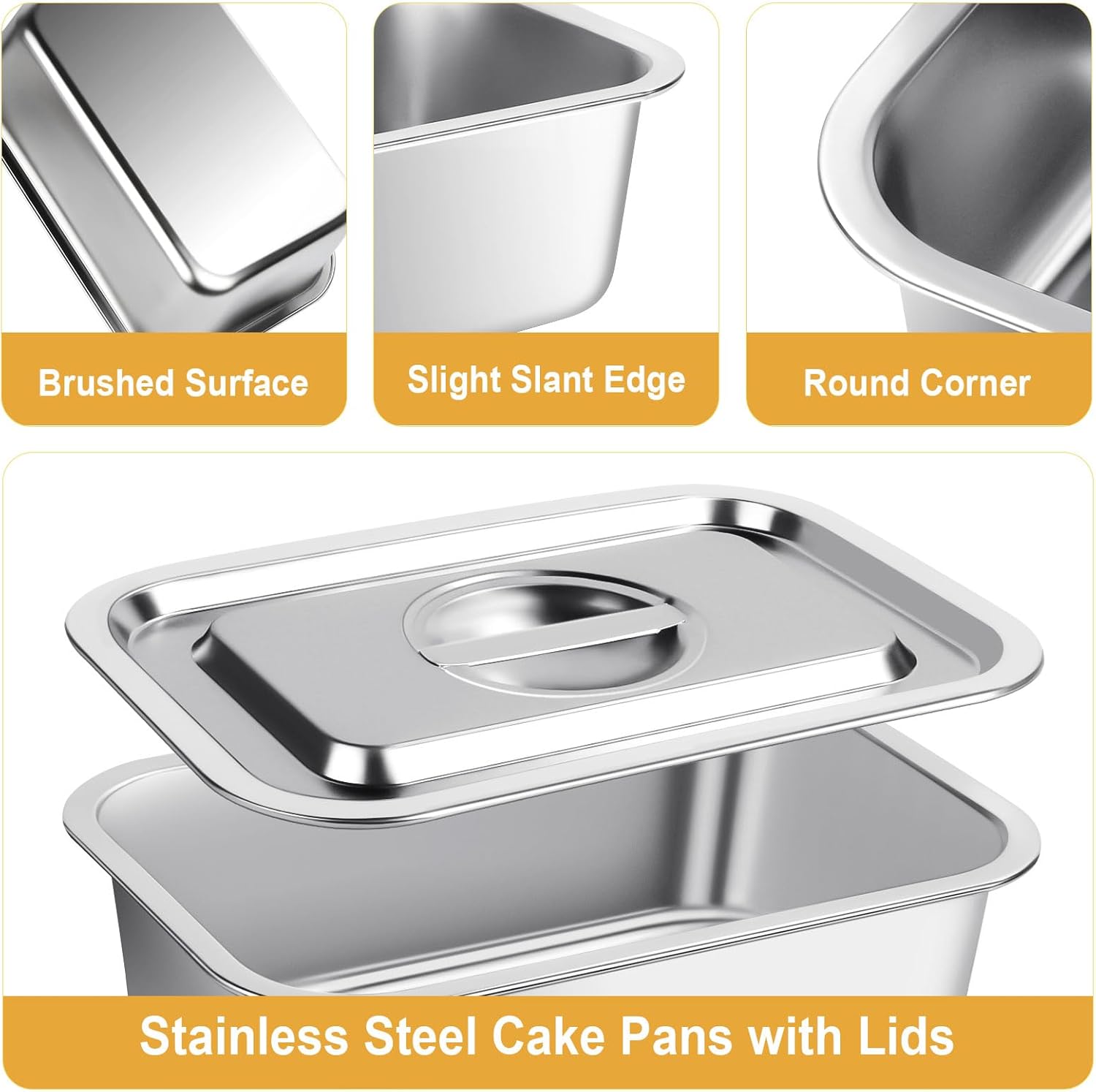 4 Inch Deep Lasagna Pan with Lid, 2 Pack Stainless Steel Baking Pans, 7.4QT+5.1QT Large Roasting Pan with Lid, Rectangle Baking Sheet with Lid, Baking Dish Pan for Oven