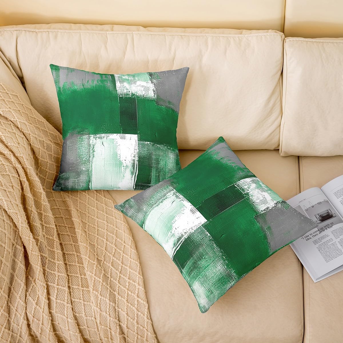 Erosebridal Green White Gray 24x24 inch Set of 2 Throw Pillow Covers Aesthetic Pillow Covers, Watercolor Cushion Covers Watercolor Ombre Accent Pillow Cases for Bed