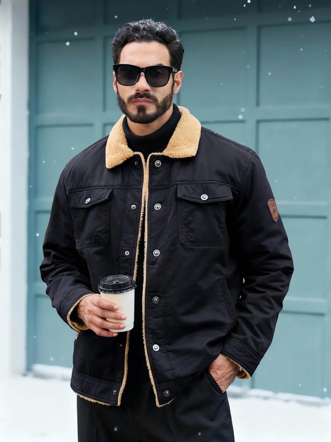 TACVASEN Men's Winter Jacket Sherpa Fleece Lined Cargo Coat Warm Thick Trucker Jacket with Multi Pockets - Image 2