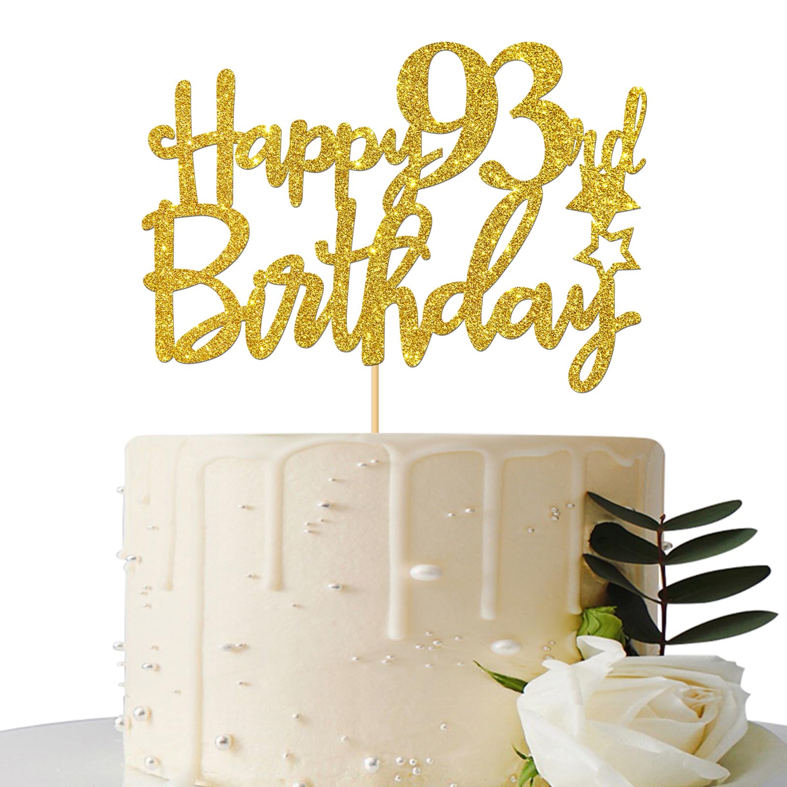 Gold Glitter Happy 93rd Birthday Cake Topper - 93 Sign Cake Topper - Cheers to 93 Years Party Supplies - 93rd Birthday Party Decorations