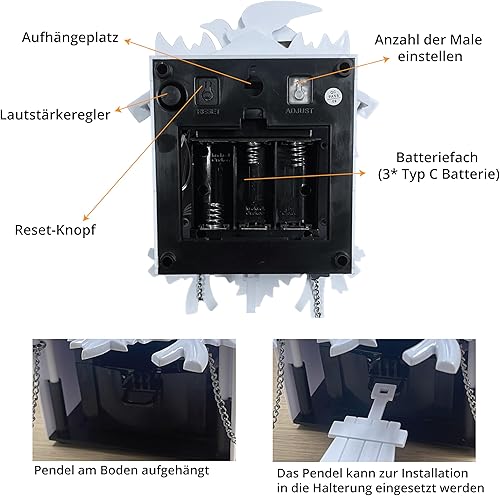Miniatura 9 de WALPLUS Chiming - Reloj de pared clásico de cuco blanco para colgar pájaros decoración del hogar reloj de Navidad regalos