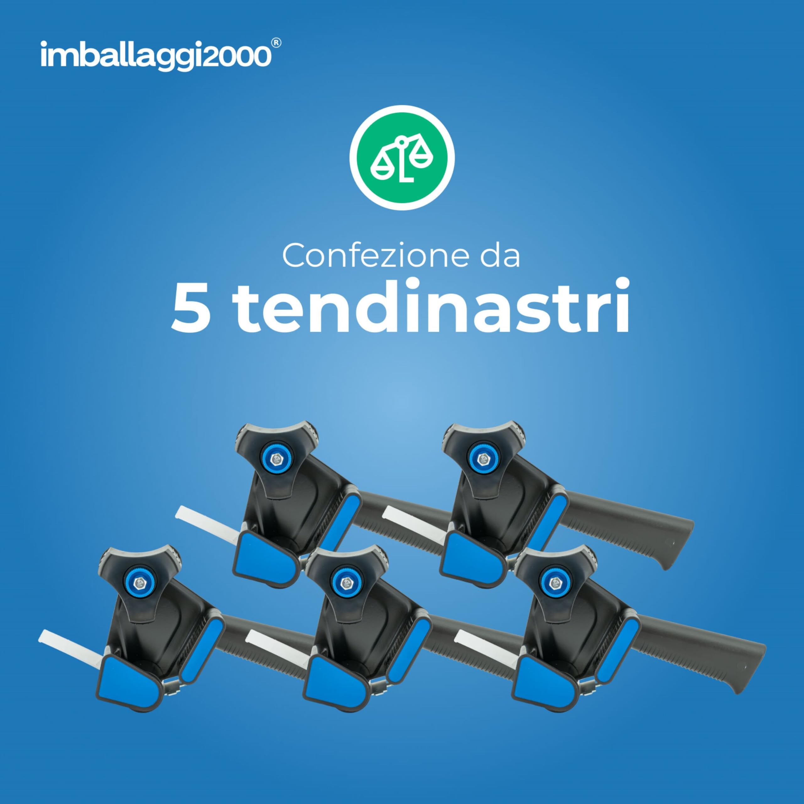 IMBALLAGGI 2000-5 Dispenser per Nastro Adesivo 50mm x 66mt - Tendinastro Imballaggio con regolatore di tensione - Risparmia tempo con la nastratrice professionale