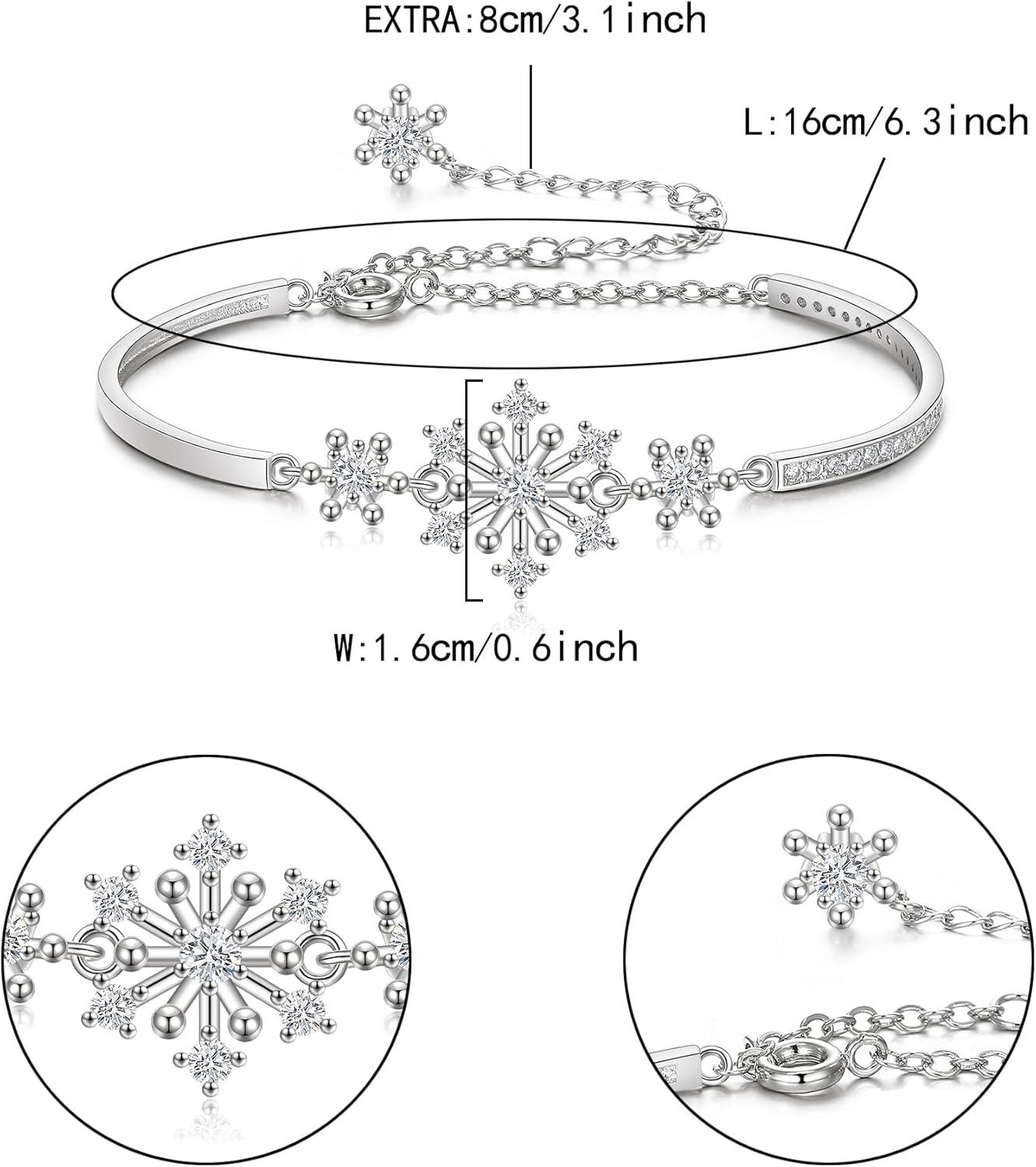 Flyonce Snowflake Bracelets for Women, Sparkle Cubic Zirconia Snow Flake Flower Bangle Link Bracelet Christmas Jewelry Gift - Image 5