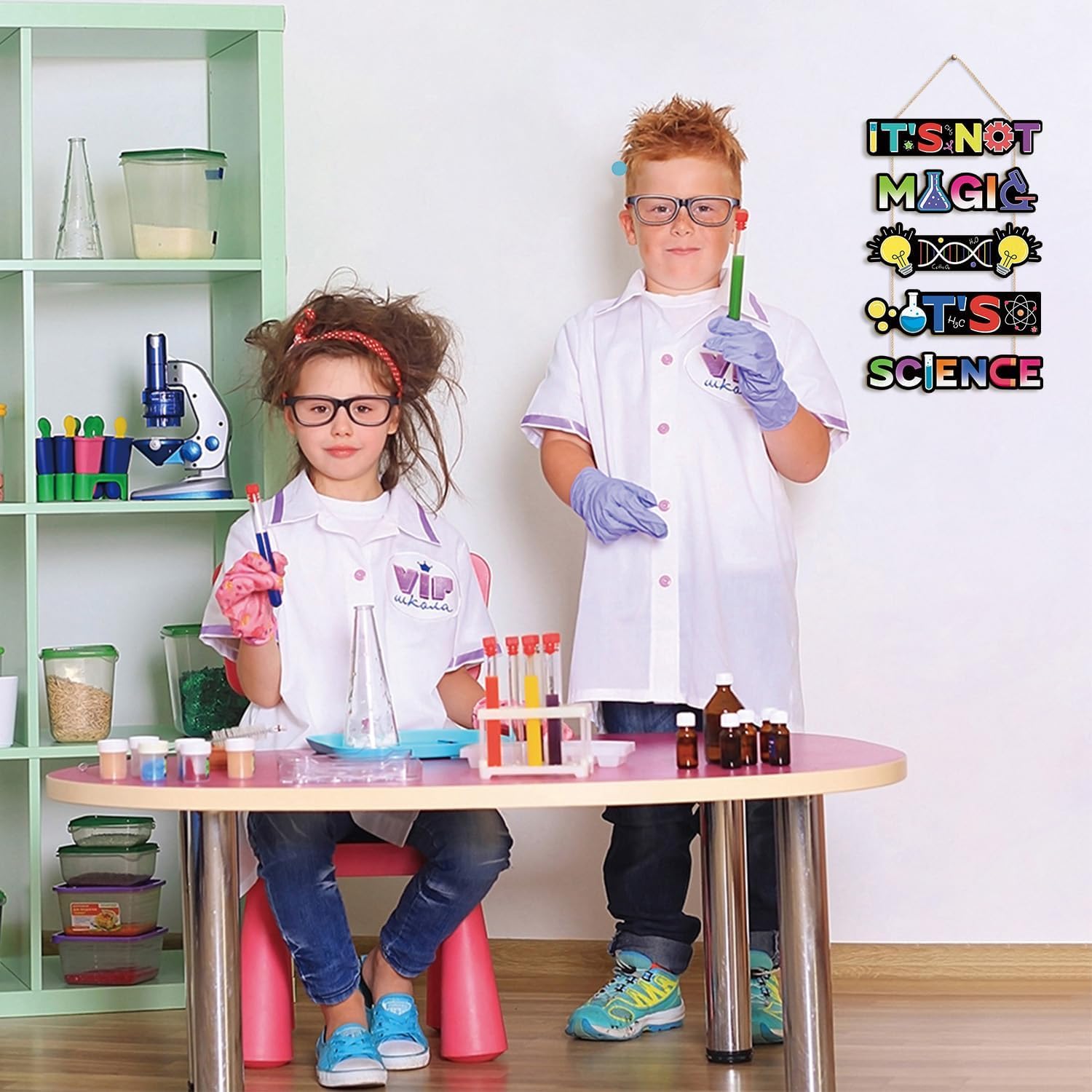 HPNIUB Inspirational Science Lab Classroom Wooden Wall Art, It’s Not Magic It’s Science Sign Hanging Plaque - Image 4