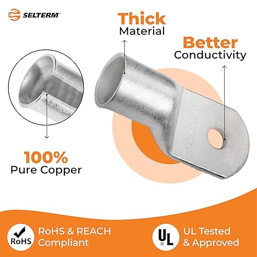 Miniatura 197 de SELTERM - Terminal en anillo de grado marino UL 2/0 AWG 3/8 pulgadas (25 uds) para batería, terminal tubular de cable eléctrico, conector calibre
