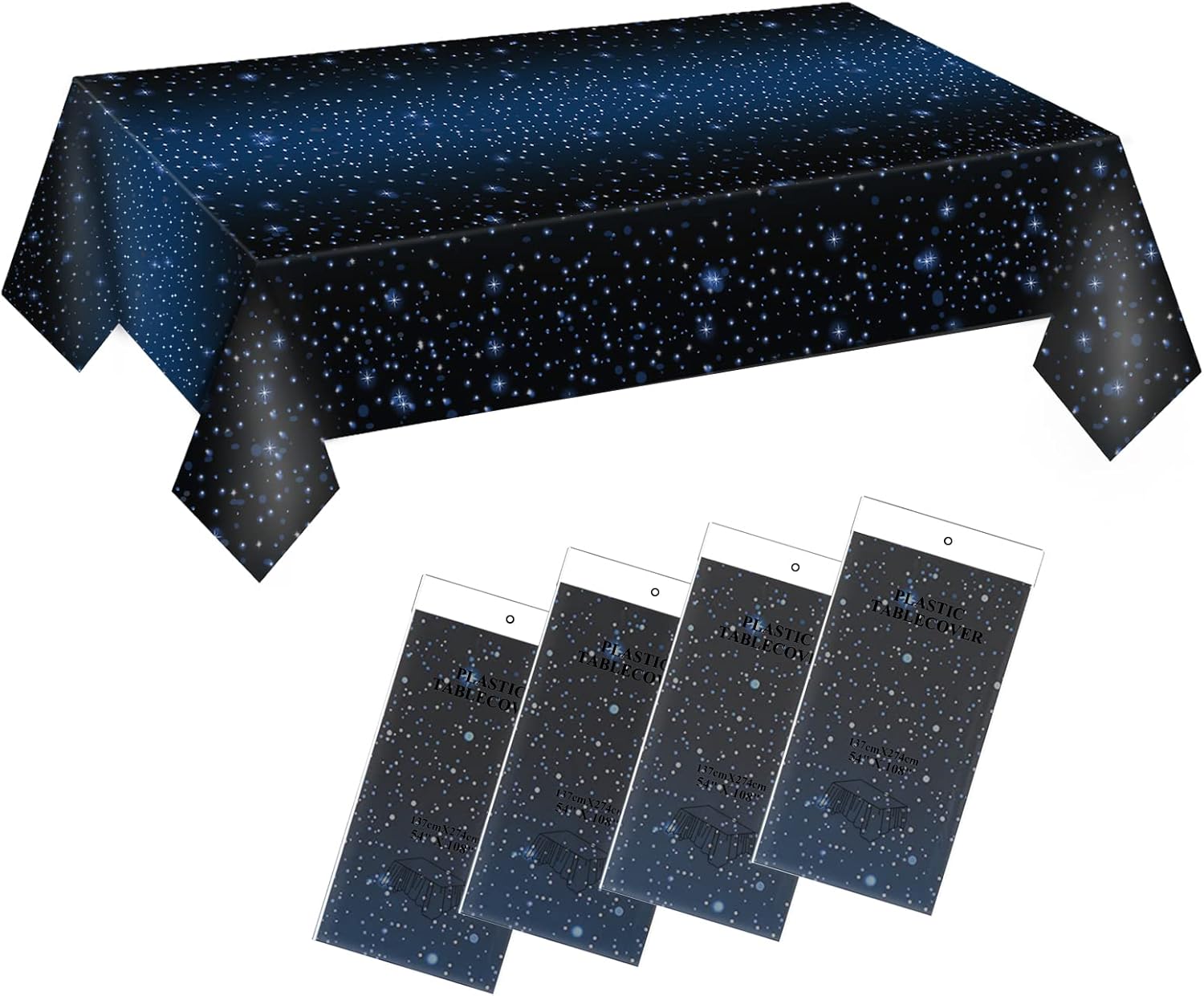 UVCMDUI 4 Pack Space Tablecloth Galaxy Table Cloth Outer Space Tablecloth, 54 X 108 Inch Disposable Rectangle Plastic Star Tablecloth, Space Themed Party Supplies for Birthday Parties Decorations Blue