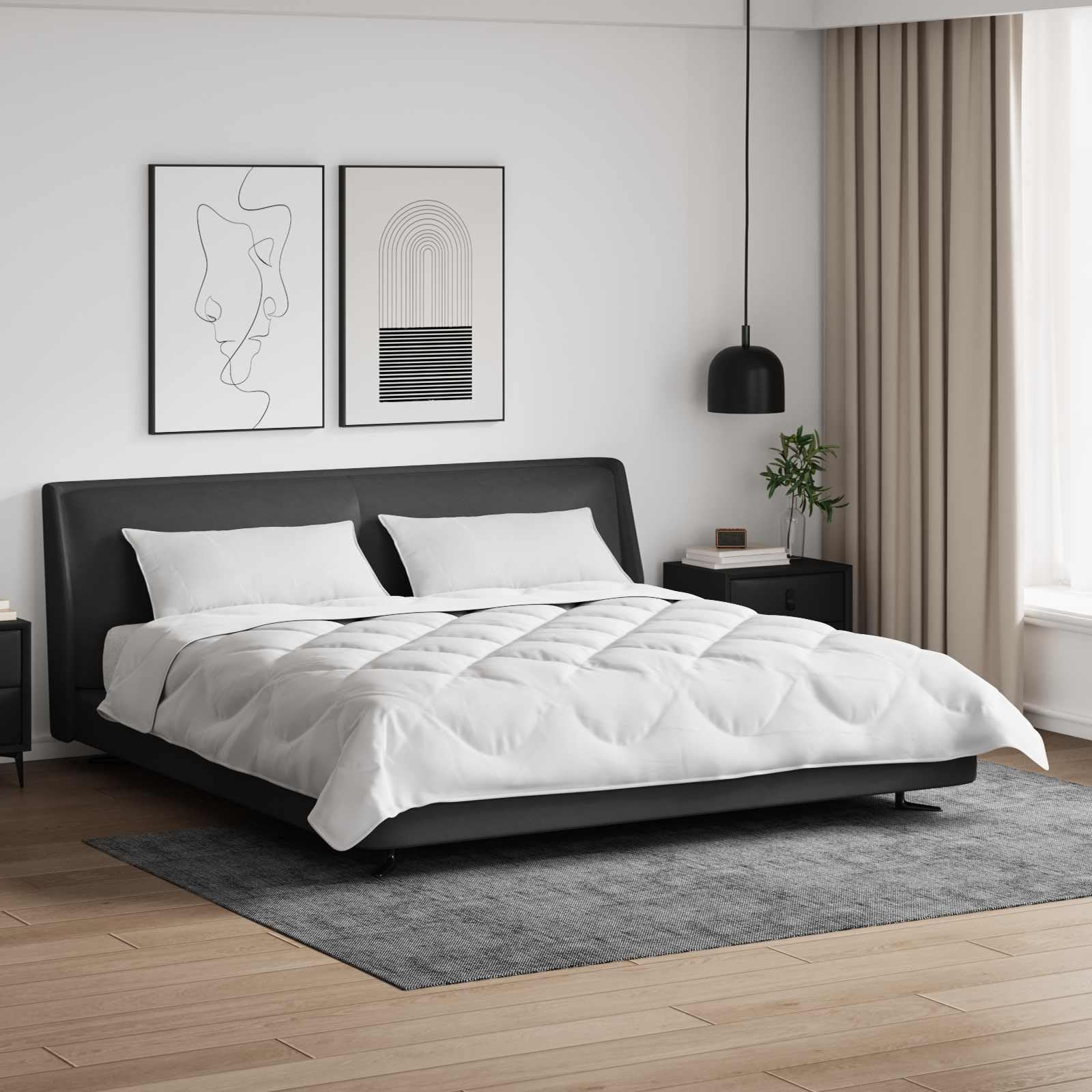 Mikrofaser Decke mit 2 Kissen Weiß 260x240 cm, extra warmes Bettwäscheset mit atmungsaktivem Box-Stitch-Steppdesign, Polyesterfüllung, ideal für Schlafzimmer Deko und kalte Winternächte