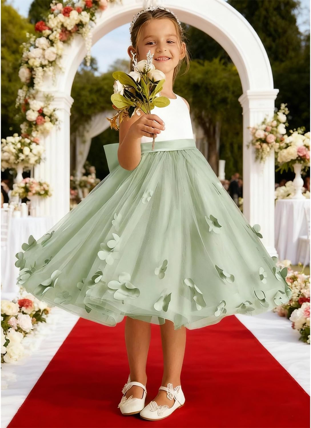 Flower Tulle Girl Dresses Scoop Neck Junior Bridesmaid Dress Silk Satin Top for Girls Birthday Party - Image 3