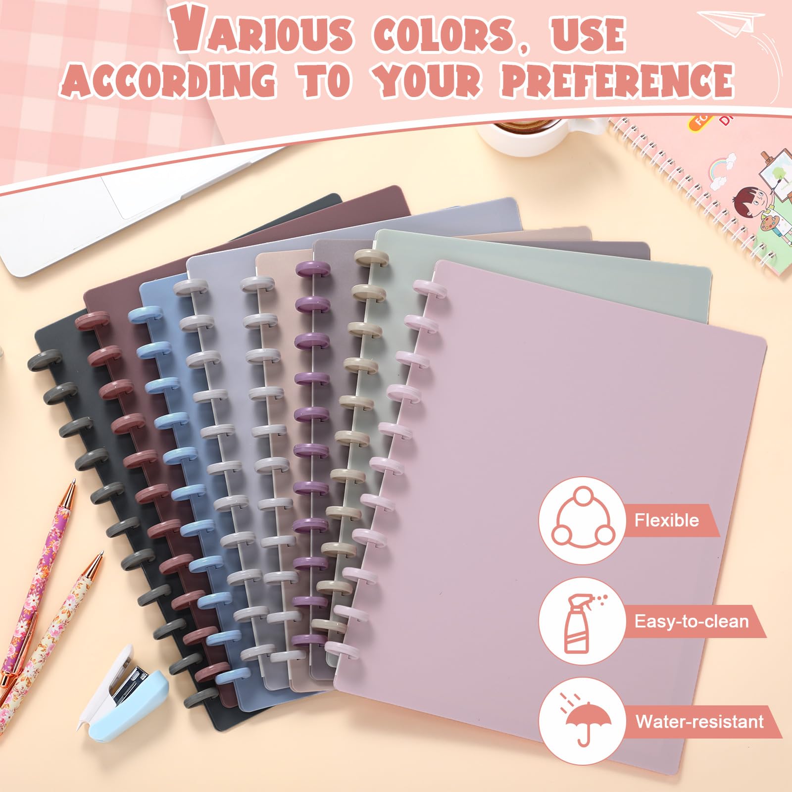 Fuutreo Lot de 8 couvertures de carnet et de disques de 21,6 x 29,9 cm, couverture en polyéthylène avec disque adapté pour remplir une page de format lettre pour le travail, les réunions, l'école