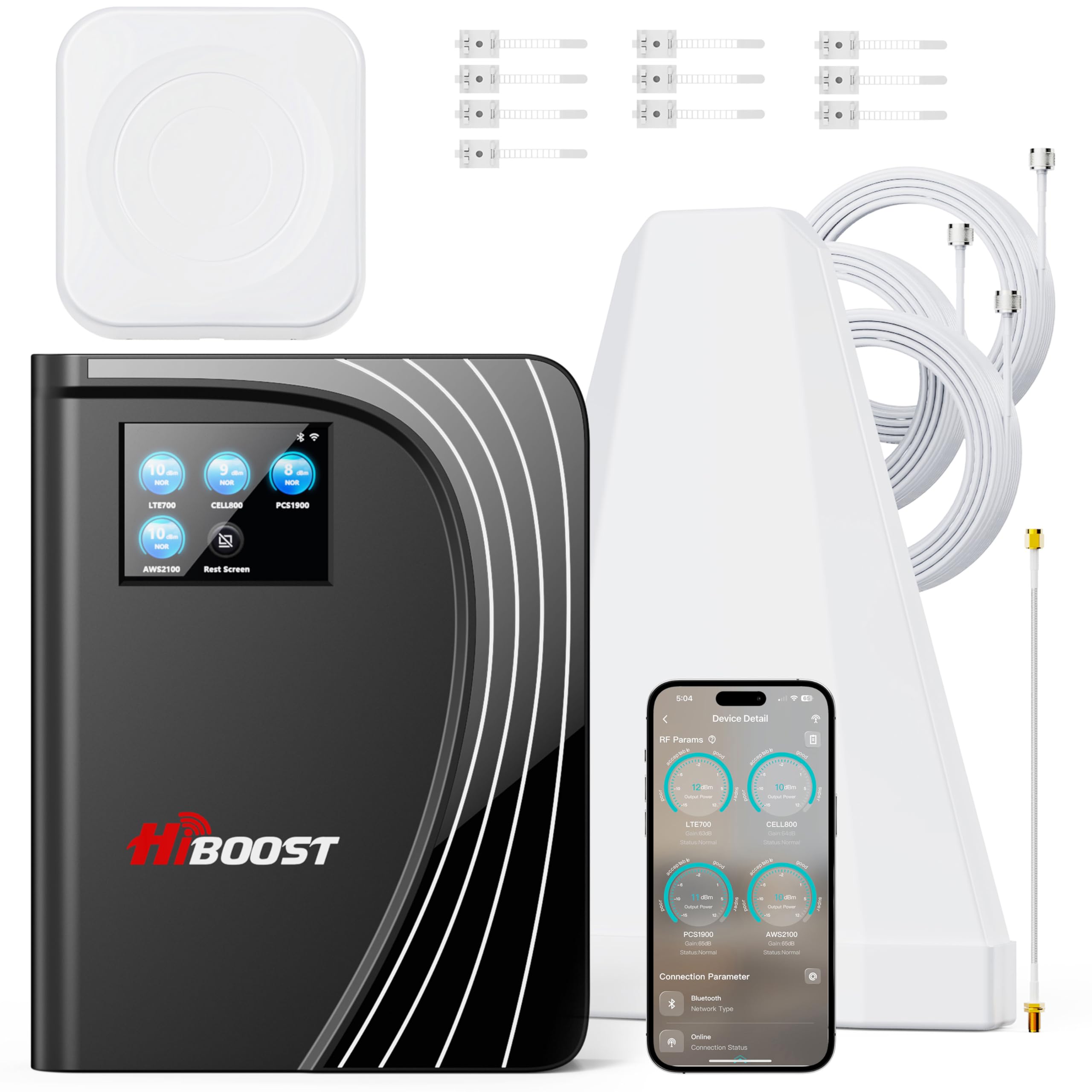 Cell Phone Booster for Multiroom, Boost Cellular Signal Cover to 1,2000 Sq Ft with 2 Indoor (Built-in 1) Antennas and Touch Display 72dB Gain for Homes and Offices 2-Story, Support All U.S Carriers