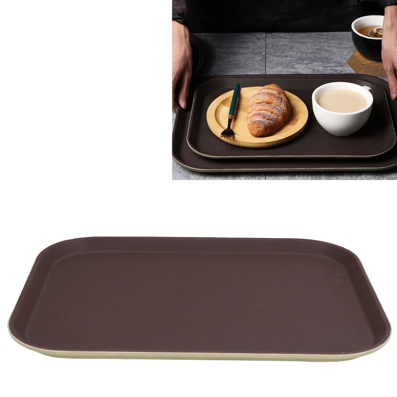 Bandeja redonda para servir con base de goma antideslizante, diseño apilable de fibra de vidrio templado resistente al calor para restaurantes, bares y uso doméstico, 25 x 35 cm (regular)