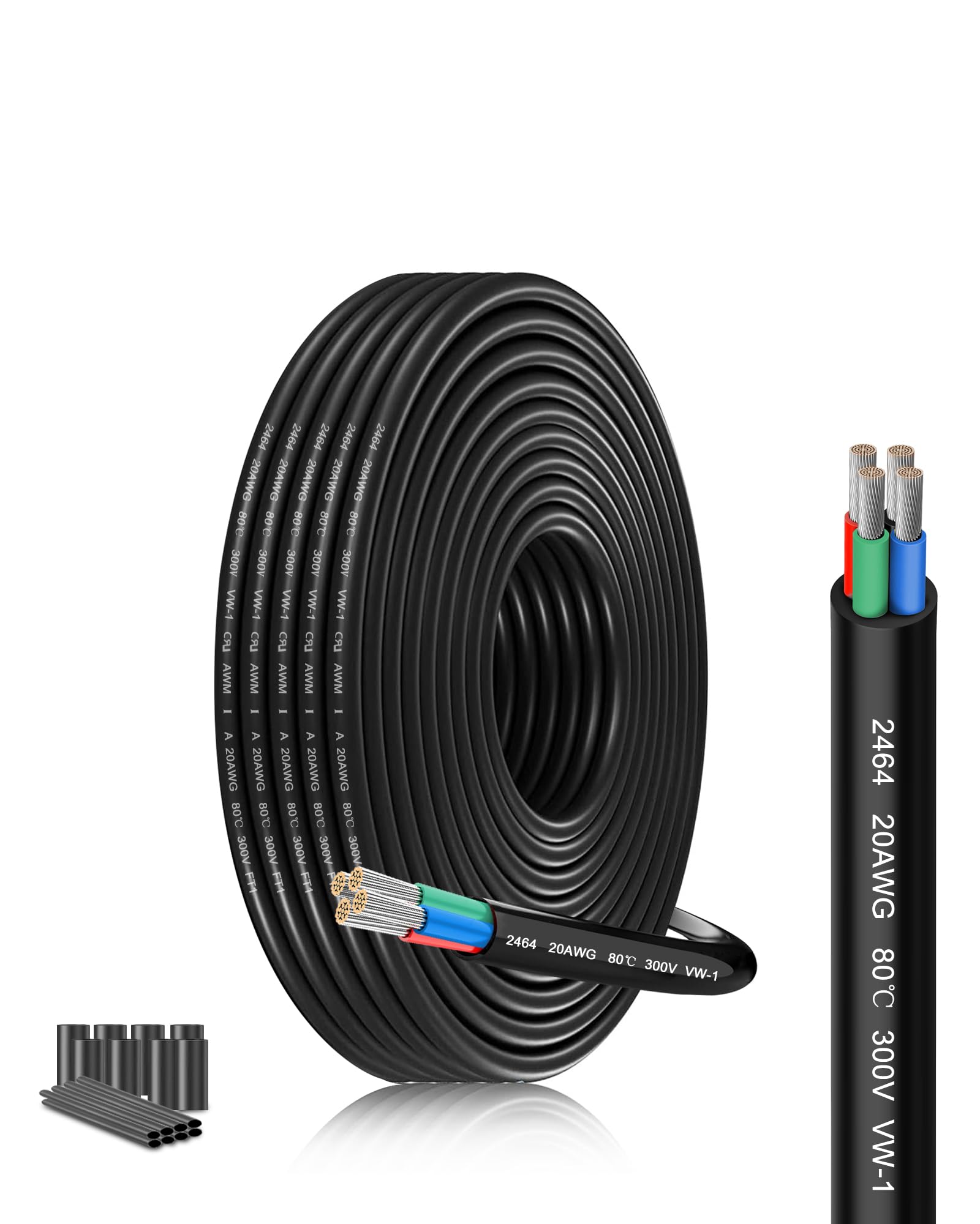 20AWG Quad Core Cable | 4×0.5mm² Tinned Copper Wire 26.25FT/8 Metres | 12V/24V/240V Low Voltage Flexible PVC for LED Strips, Automotive Sensors & Solar Panels