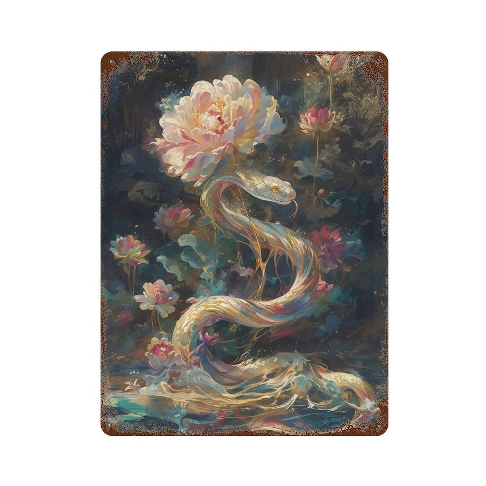 Bloom Serpent Rust Effect Tin Sign 15.7"x11.8", Vintage Wall Decor for Pub, Kitchen And Man Cave Decor