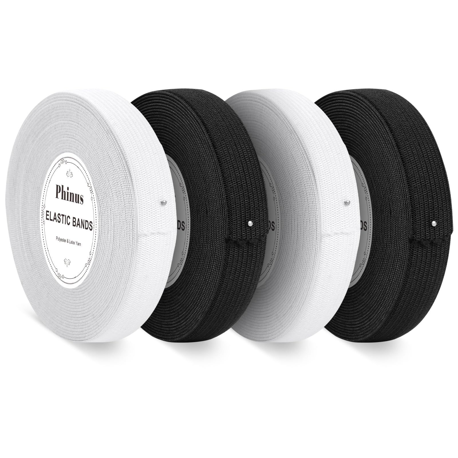 4 Rolls Elastic Band for Sewing, 0.6 Inch 6 Yard Stretch Elastic Band Knit Spool for Sewing Waistbands, Pants, Dresses, Clothes, and DIY Crafts(2 Roll White, 2 Roll Black)