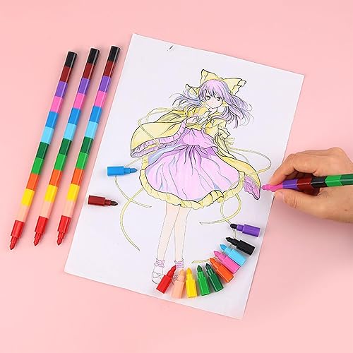 Miniatura 4 de 24 lápices de colores apilables para construir, lápices de arco iris apilables para niños, crayones apilables para niños, crayones de colores