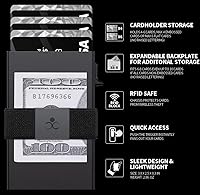 Vista 56 de Cartera delgada de aluminio para hombre, placa trasera expandible duradera, bloqueo RFID, billetera desplegable de metal minimalista, con capacidad