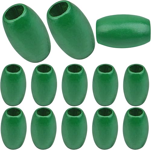 Aylifu 30 cuentas de madera de agujero grande color verde, cuentas ovaladas de madera, cuentas espaciadoras de madera para hacer joyas hechas a