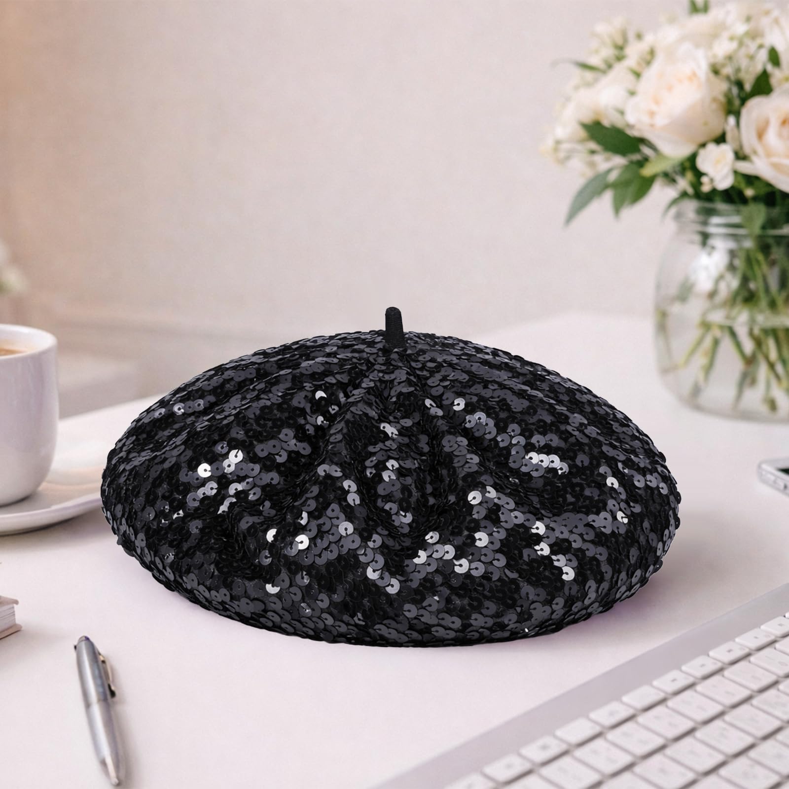 1 berretto da donna con paillettes scintillanti cappello da danza per ragazze festival party club costume divertente coda da sirena taglia unica