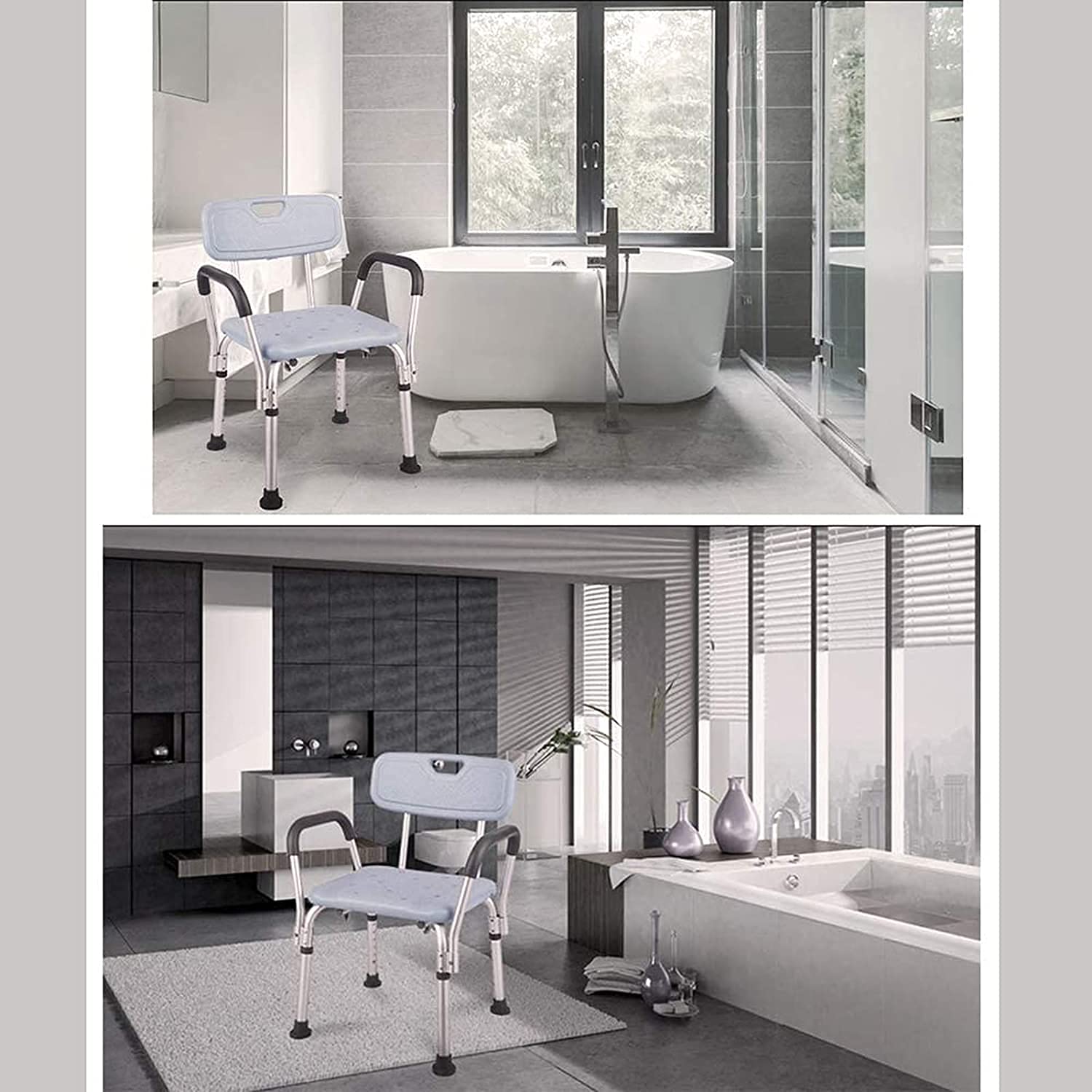 X&Z-XAOY Silla De Ducha De Alta Resistencia con Reposabrazos De Espalda,Banco De Taburetes De Baño,Asiento De Ducha De Bañera Ajustable,Marco De Aluminio For Discapacitados con Patas De Goma