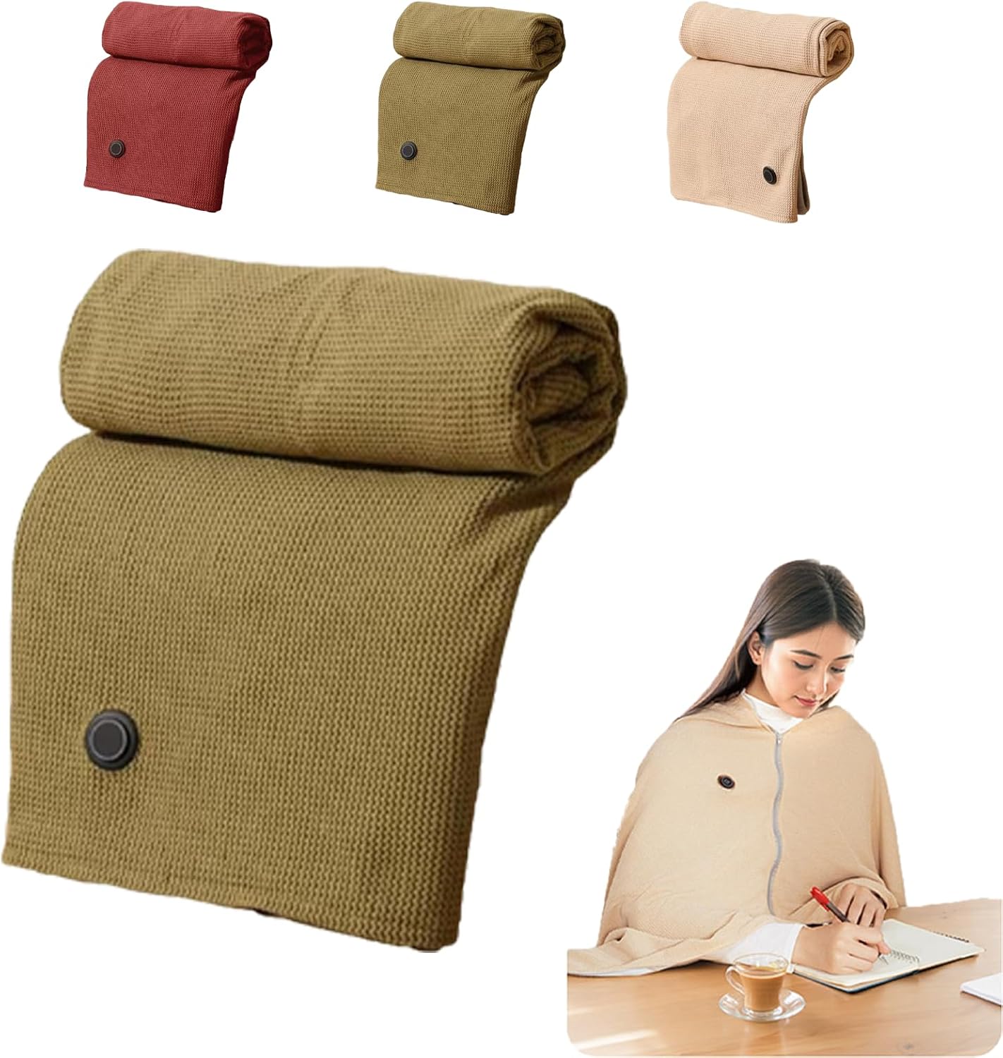 Portable Heated Shawl,USB Heated Blanket Shawl,Heated Blanket with 3 Heating Levels for Home Camping Travel (Green)