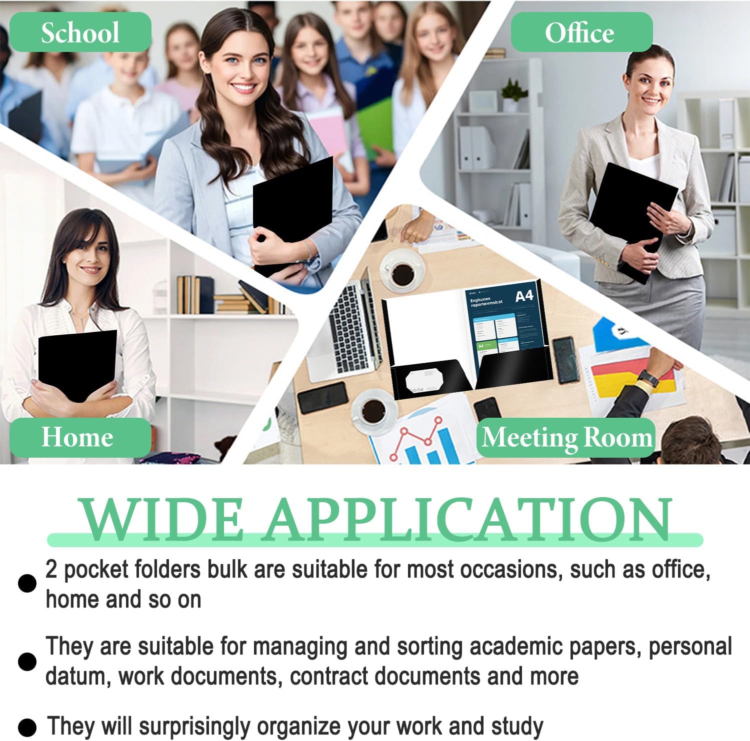 50 Pack 2-Pocket Glossy Presentation Folders, Letter Size Paper Portfolios with Pockets, Laminated File Folders for Teachers, Office, and Workplace Use