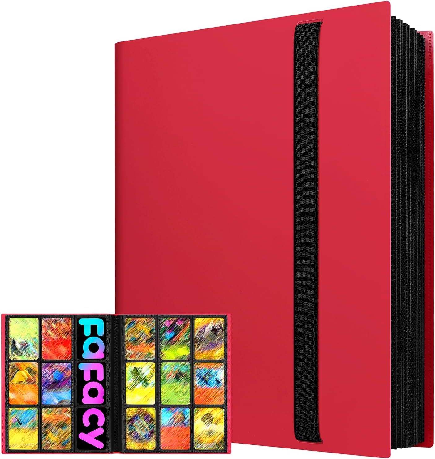 【2026】Trading Card Binder 9 Pocket, Premium Sports Collection Binder Game Cards Book with Sleeves Side Loading, Anti-open Strap Double Sided Waterproof 360 Card Folder