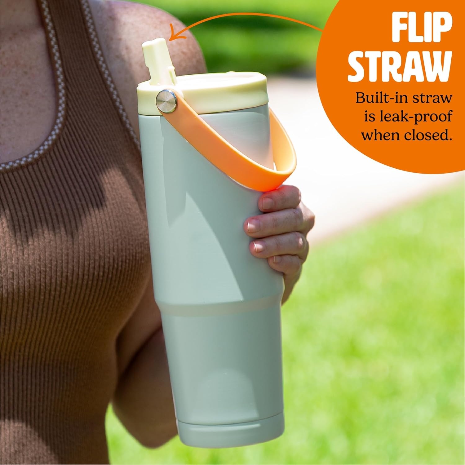 Tasty 30oz Insulated Travel Tumbler, Leak-Proof Water Bottle, Double-Wall Stainless Steel Flask with Flip Straw Lid,Cup Holder Compatible with Easy Carry Handle, Aqua - Image 2