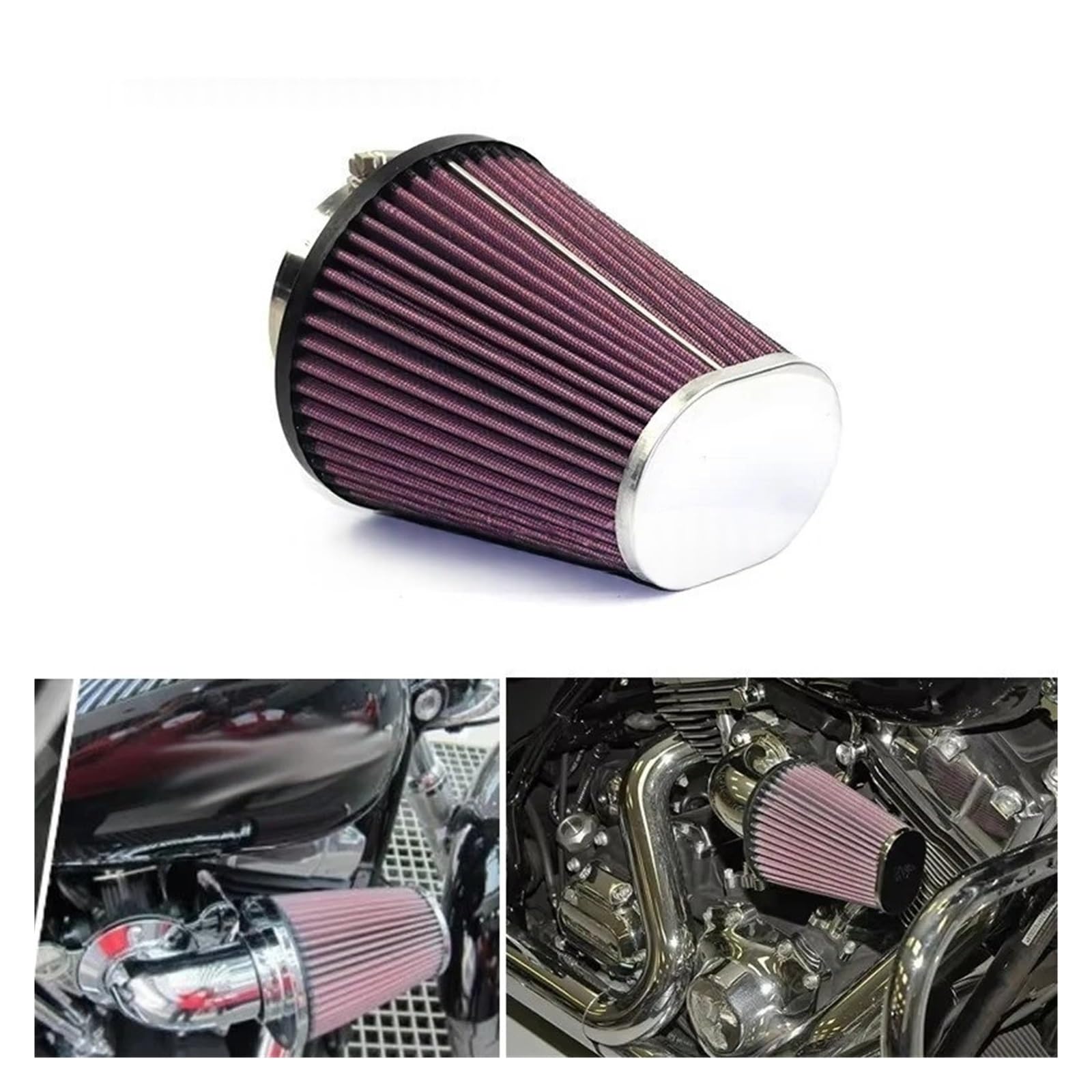 Filtro aria aspirazione Elemento Filtrante Universale Da 62 Mm Ad Alto Flusso Ovale Conico RC-3680 Ricambio Per Aspirazione Detergente Per Ha&rley Per Hond&a Dyna XL