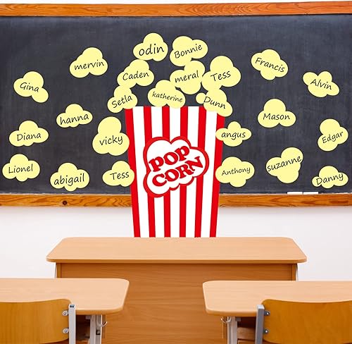 25 calcomanías de palomitas de maíz, tablero de anuncios, autoadhesivas, decoración de palomitas de maíz falsas para niños, profesores, aula,