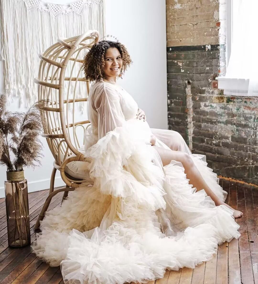 Tulle Robe Long Lingerie Bridal Dressing Gown Puffy Nightgown Photoshoot Sheer Sexy Pregnancy Robes for Baby Shower