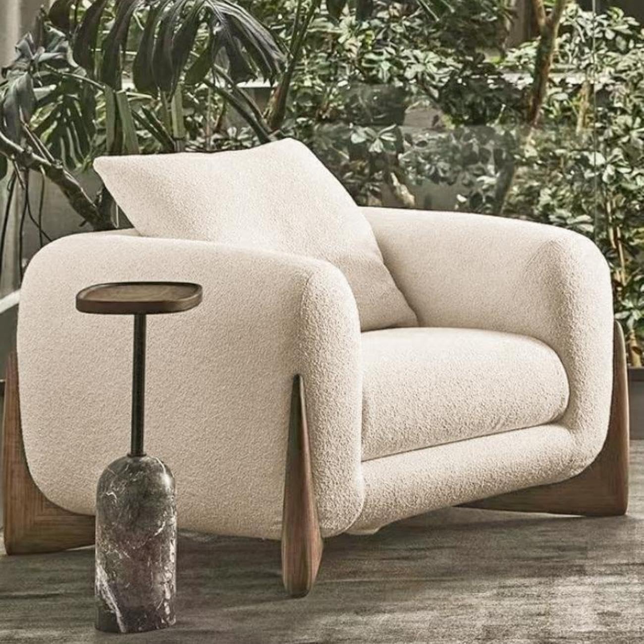 Modern 1Seater Sofa Chesterfield Design with Stylish Wooden Legs Bouncy Teddy Fabric Sofa for Bedroom, Living Room, Dining Room & Hallway (1 Seater Beige)-image-24