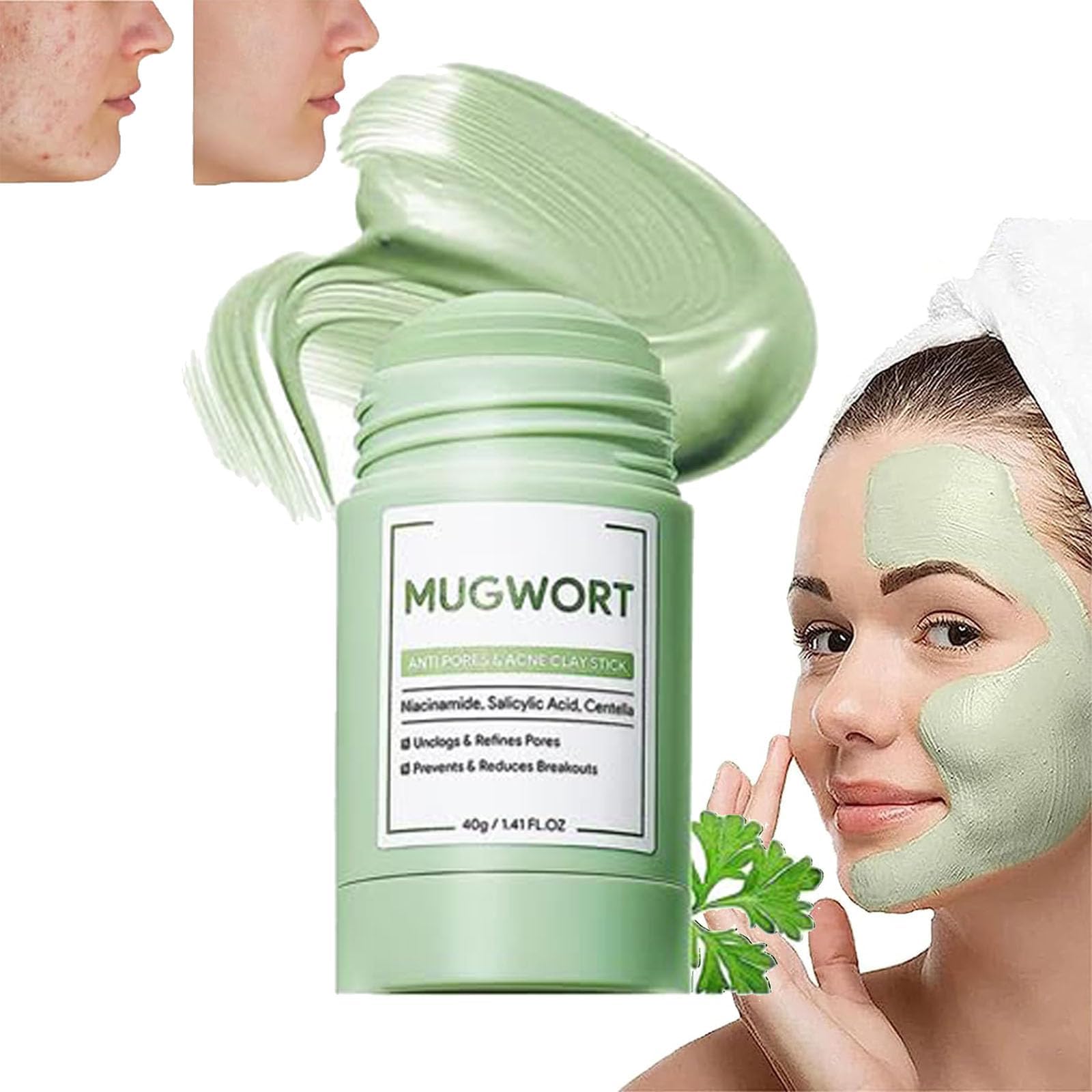 PRIMUZ Mugwort Stick Mask,Mugwort Clay Mask,Mugwort Anti Pores & Acne Clay Mask,Regulate Oil and Sebum Production,Mugwort Mud Mask for Face Blackhead Remover,for All Skin Types (1Pc)