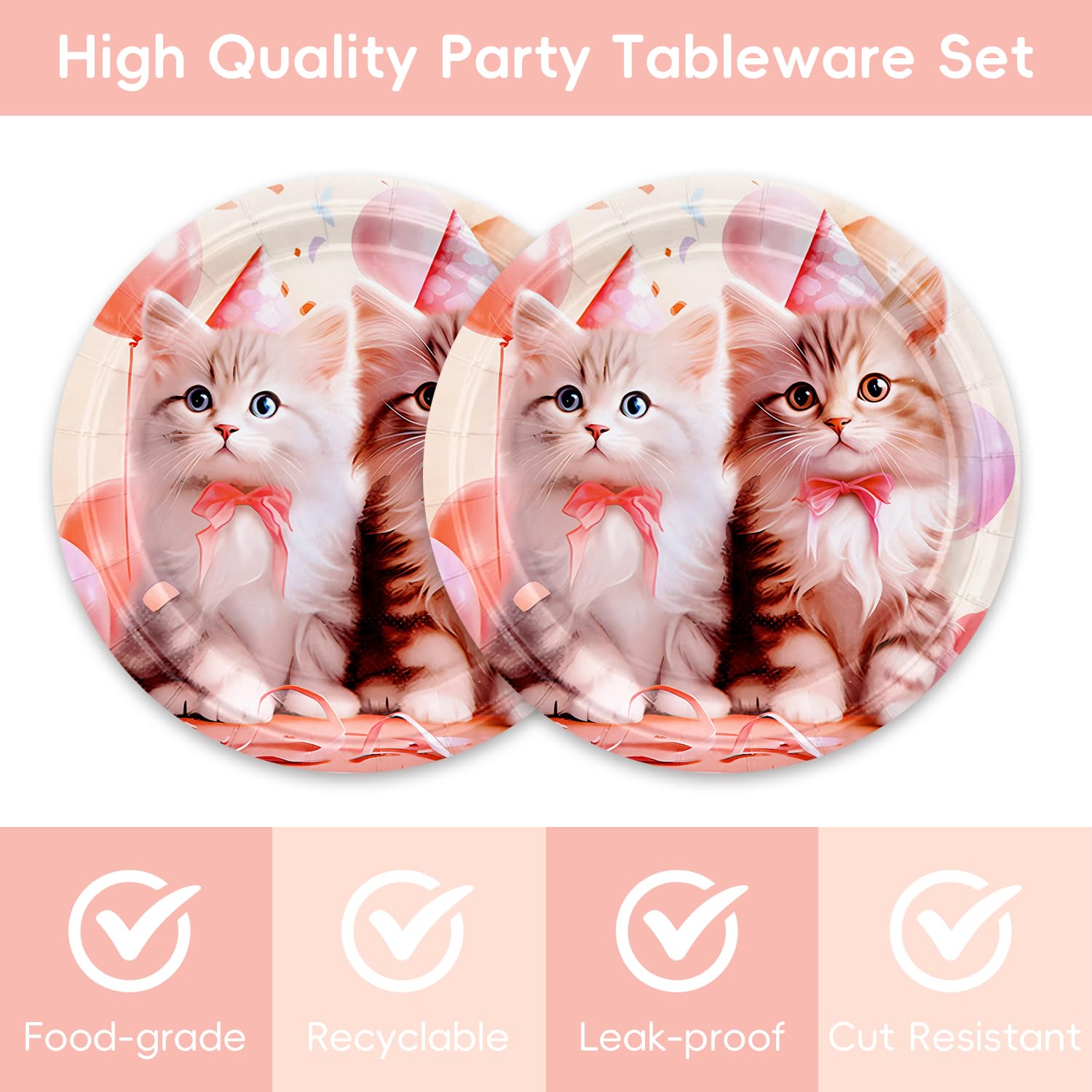 Lot De 40 Fournitures Fête Chat - 20 Assiettes Dessert + 20 Serviettes - Décoration Anniversaire Thème Chat