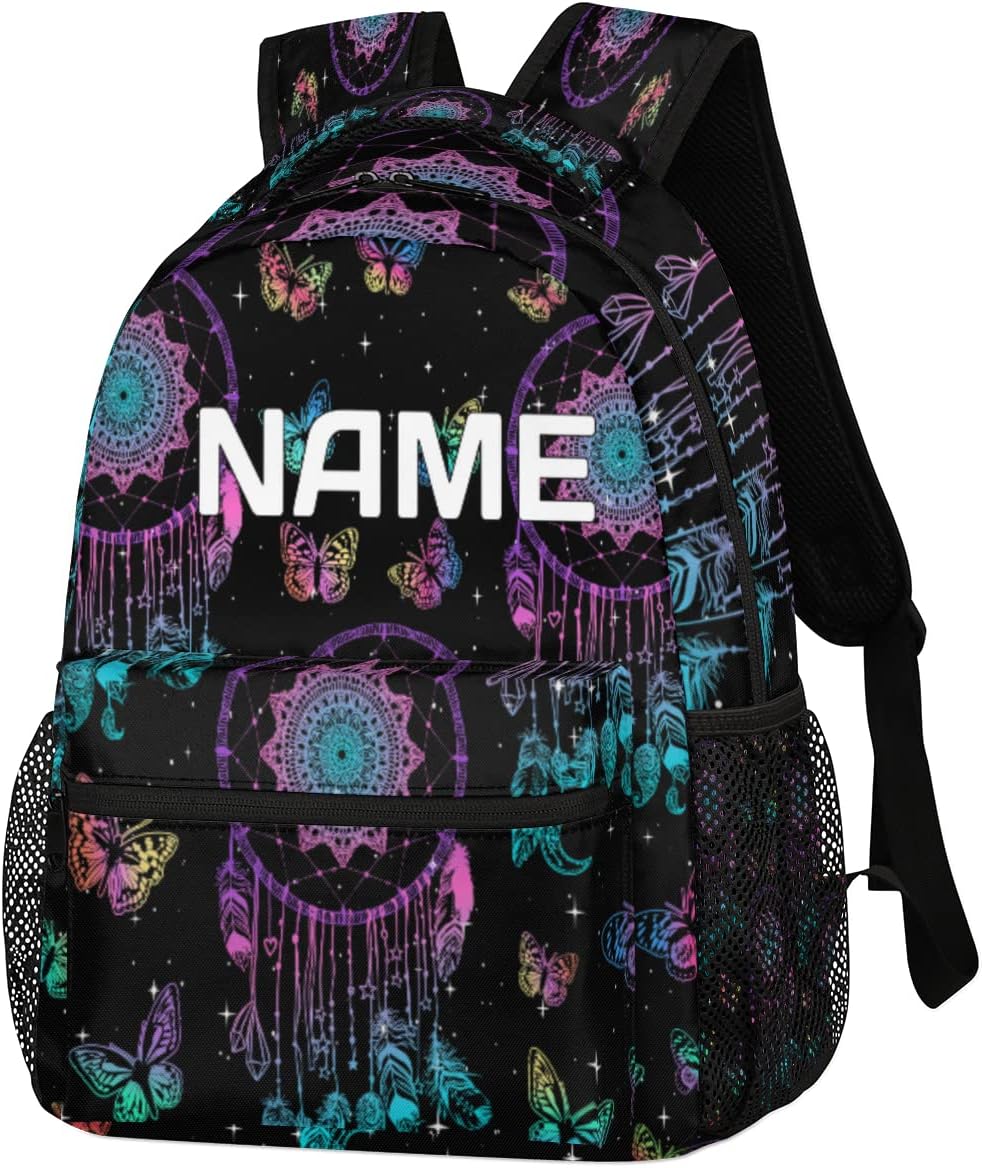 Dream Catcher Custom Backpack for Kids Boys Girls Galaxy Butterfly Personalized School Bookbag for College Elementary Middle School Bag Casual Daypack Laptop Bag for Women Men