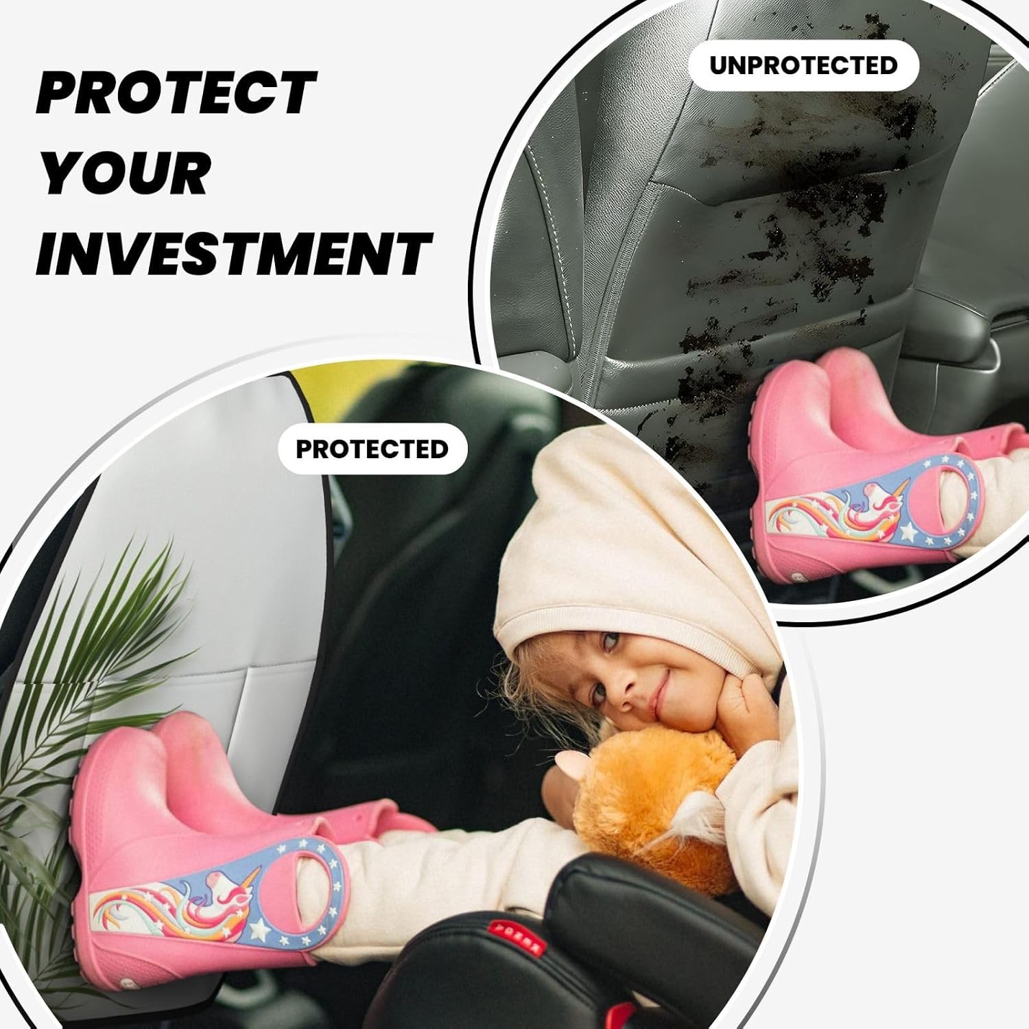 Car Seat Back Kick Protector 2 Pack 18.5x26.4 Inch, Palm Anti-Kick Pad, Waterproof Oxford Fabric Large Rear Seat Cover for Kids Pets Fits SUV Jeep Truck Sedan