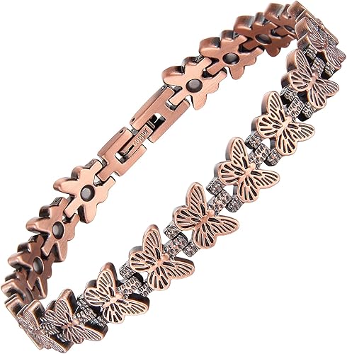 BioMag Pulseras de cobre para mujer, 99.99% de cobre puro, pulseras magnéticas con 3500 imanes de neodimio Gauss con herramienta de tamaño libre