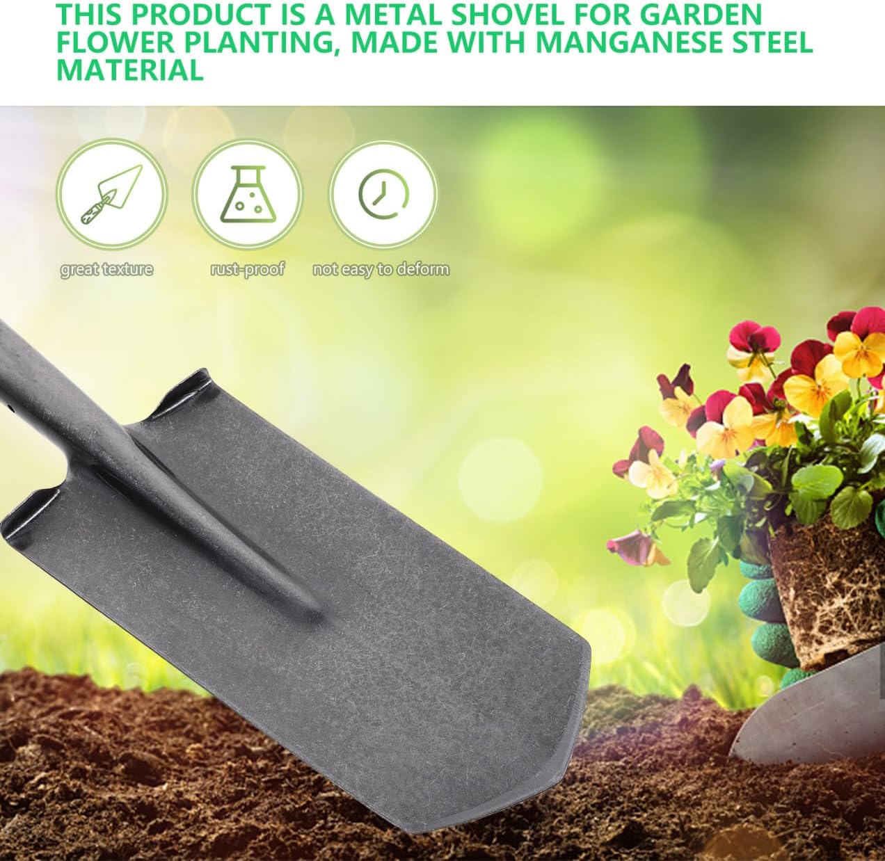 Garden Spade Shovel for Planting Narrow Mouth Manganese Steel Thickened Tree Digging Tool Soil Gardening Hand Spade for Lawn and Farm Use